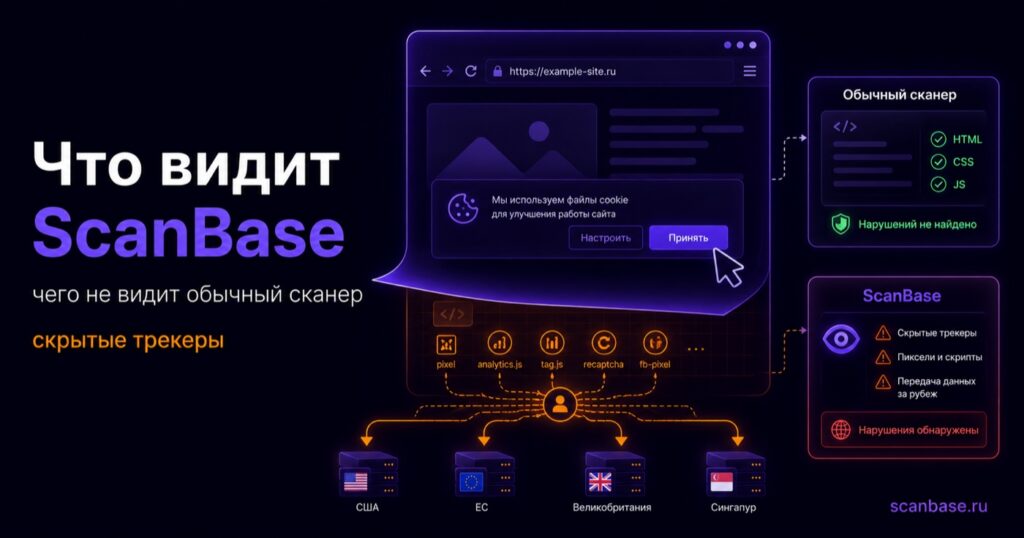 Что видит ScanBase при проверке сайта на 152-ФЗ онлайн — сравнение с обычным сканером