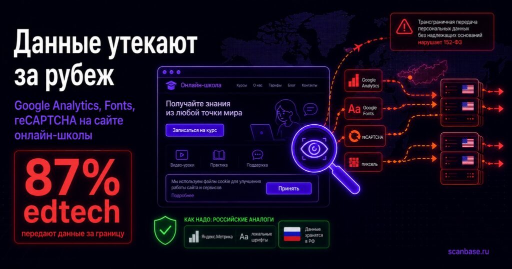 Данные утекают за рубеж — Google Analytics, Fonts, reCAPTCHA на сайте онлайн-школы